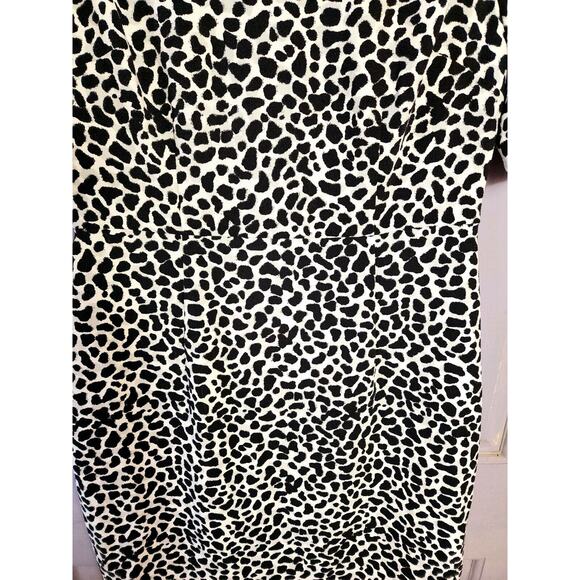 VTG 90s Talbots Petite Black White Animal Print Sheath Dress Sz 6 6P Leopard Y2K - Picture 6 of 10